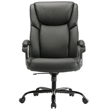 Imagem de ZUNMOS Home Office Mesa executiva encosto alto computador altura ajustável e tarefa giratória cadeira de suporte de cabeça lombar, couro, preto