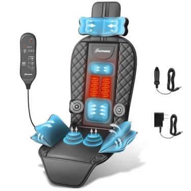 Imagem de comrelax Massageador de costas com calor, tração e vibração, almofada massageadora de cadeira para escritório e casa, massagem de assento para alívio da dor nos tecidos profundos, tração lombar, couro