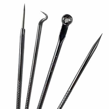 Imagem de Kit Extrator de Cravos e Espinhas, 4 Curetas em Aço Inox, 11-13 cm, com Estojo