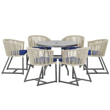 Imagem de Mesa com 6 Cadeiras de Jantar Roma 120cm e Noronha em Alumínio