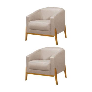 Imagem de Kit 2 Poltronas Living Base Em Madeira Maciça Flórida Linho Bege - Bege