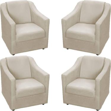 Imagem de Kit 4 Poltronas Mila Pé De Plástico Cromado - Bege Suede