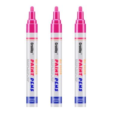 Imagem de Marcadores de tinta rosa, pacote com 3 canetas permanentes à base de óleo, à prova d'água, secagem rápida, para pintura de pedras, madeira, tecido, plástico, tela, vidro, canecas, metal, pneu, pedra