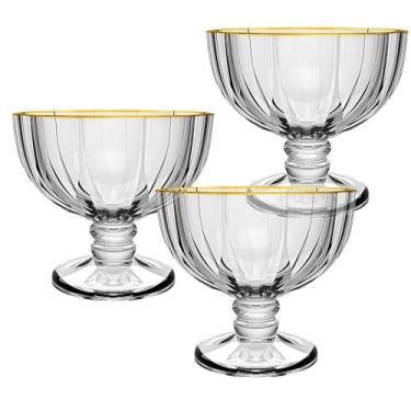 Imagem de Jogo de 6 taças para sobremesa Refinatto em cristal ecológico com borda dourada 350ml A10cm