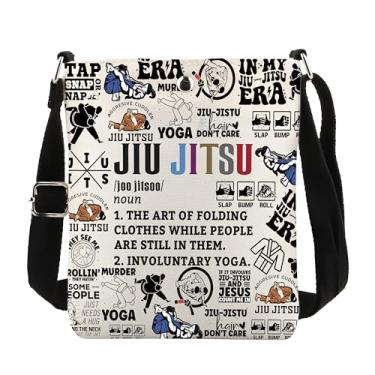 Imagem de POFULL Bolsa transversal de Jiu Jitsu, presente de artista marcial, judoca, presente para amantes de artes marciais, presente de esporte de combate, presente de treinador de jiu-jitsu, Substantivo de