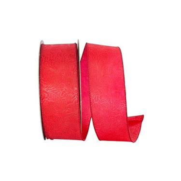 Imagem de Reliant Ribbon Fita de borda com fio em relevo com rolagem de folha, vermelha