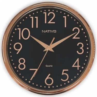 Imagem de Relógio De Parede Analogico Quartz Decorativo Moderno Sofisticado 23 cm Tic-Tac Consultorio Escritorio Recepção Quarto Sala Cozinha (ROSE-PRETO)