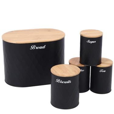 Imagem de Caixa de pão para bancada de cozinha, caixa de pão de metal com conjunto de 4 recipientes de cozinha, recipiente hermético para café, chá e açúcar com tampa para confeitaria