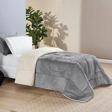 Imagem de Coberdrom Diamond Solteiro Sherpa Com Manta Flannel 01 Peça - Cinza