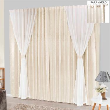 Imagem de Cortina Bhaly Jacquard E Voal 2,00 X 1,70 Para Varão - Palha