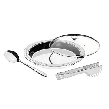 Imagem de Kit Para Servir Tramontina Ciclo Redondo Em Aço Inox Com Tampa De Vidro 3 Peças Tramontina