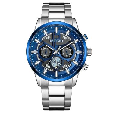 Imagem de Relógio De Pulso Masculino Megir 2227 à Prova D'água Prata