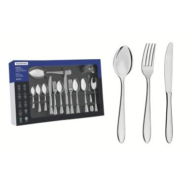 Imagem de Faqueiro Tramontina Satri Em Aço Inox Com Facas De Mesa Acabamento Alto Brilho 101 Peças Tramontina