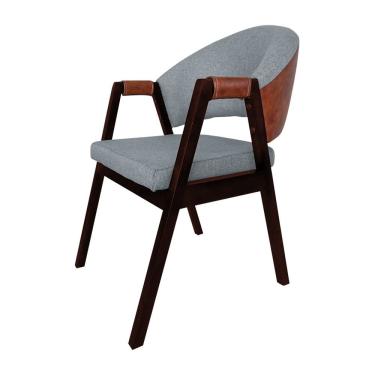 Imagem de Cadeira De Jantar Madeira Maciça Castanho Helen Linho Cinza Compose Facto Ocre - Cor: Cinza