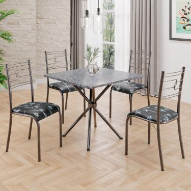Imagem de Conjunto Sala De Jantar Mesa Quadrada 70x70cm Tampo Granito Ocre 4 Cadeiras Paraty Preto Floral - Mart Prata