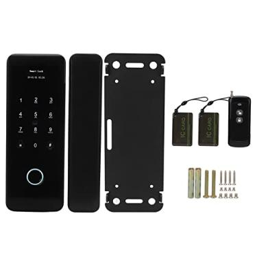 Imagem de Fechadura de porta de vidro com senha de impressão digital inteligente com WiFi, Bluetooth, prompt de voz, cartão IC, adequada para escritório, portas deslizantes de madeira (estilo normal)