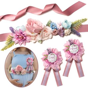 Imagem de Noah Baby Conjunto De Faixa Flores Rosa Para Futura Mamãe E Broche Papai, Lembrancinhas Chá Bebê, Acessórios Fotos Gravidez, Barriga Floral Maternidade, Roupas Ensaio Fotográfico