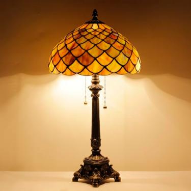 Imagem de AVIVADIRECT Luminária Tiffany Estilo Escamas De Peixe, Mesa Vidro Colorido, Leitura, 12X12X21" Com Base Resina, Decoração Para Quarto E Sala Estar