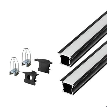Imagem de Perfil De Led De Embutir 25mm Aluminio Completo 2m Pra Gesso Preto