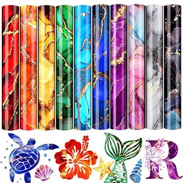 Imagem de Heflashor Pacote Com 10 Folhas De Vinil Transferível Calor Rainbow Marble, Cores Sortidas, Termocolante Htv Para Camisetas, Roupas E Tecidos, Materiais Artesanato Faça Você Mesmo