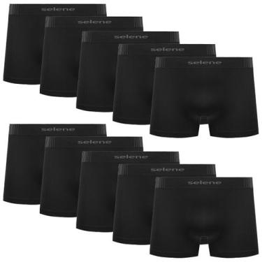Imagem de Kit 10 Cueca Boxer Infantil Selene Anatômica Sem Costura, Preto, GG