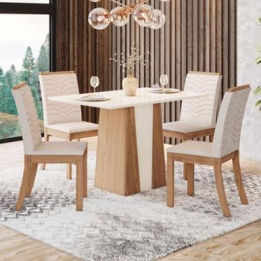Imagem de Mesa de Jantar 4 Lugares Lavínia Nature/Off White/Linho - Pnr Móveis, 
