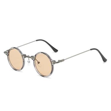Imagem de Óculos de sol retrô steampunk, redondo, pequeno, masculino, hip hop, moda feminina, lentes transparentes, armação de óculos feminino, UV400 (cinza champanhe)