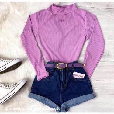 Imagem de Blusa feminina gola alta manga longa básica canelada - Filó Modas, P, 