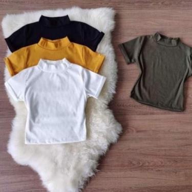 Imagem de blusa cropped feminino gola alta manga curta - moda filo, Rose, g