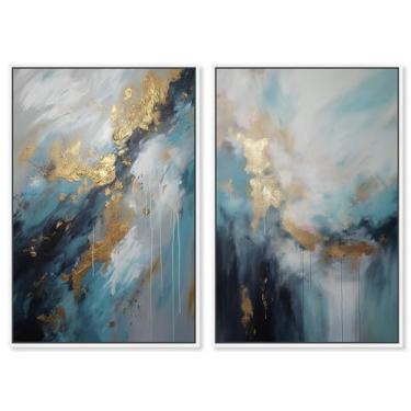 Imagem de Art Remedy Conjunto de tela Rainfall Realm com 2 conjuntos abstratos luxuosos, moldura branca, 50 x 76 cm