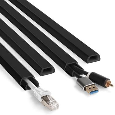 Imagem de Kit de capas de fio YCLYC de 167 cm para cabos, cabos ocultos pretos de parede, capas de cabos para fios na parede, kit de parede para esconder cabos de TV, capa de cabo fácil de instalar, parede de