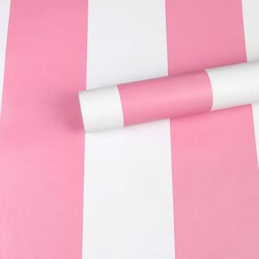 Imagem de Papel de parede de contato removível com listras rosa e brancas para decoração de berçário 45 x 998 cm