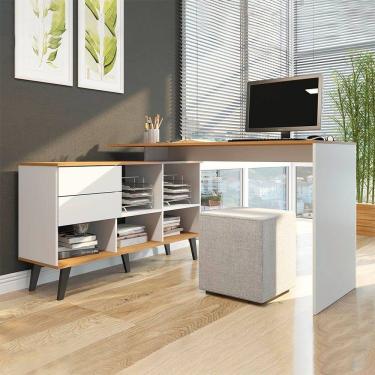 Imagem de Mesa Home Office com Estante Nicho 145x128cm 2 Gavetas Pés Retrô MDP Menu Móveis