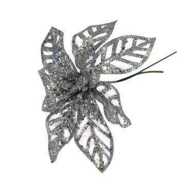 Imagem de Enfeite Decorativo Flor Vazada C/ Glitter 17,5cm - Niazitex, Prata