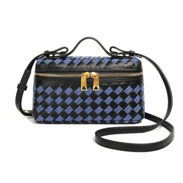 Imagem de Bolsa transversal de couro trançado, mini bolsa com alça superior quadrada, bolsa de ombro feminina, bolsa de ombro fofa, Azul, Small