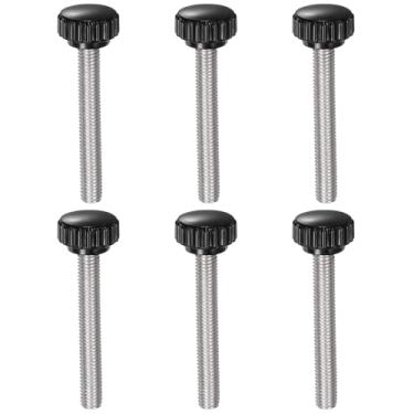 Imagem de uxcell 6 peças de maçanetas serrilhadas M8 x 60 mm métrico 304 aço inoxidável rosca macho parafuso de polegar tipo 22 mm cabeça redonda de plástico rosqueado parafuso preto