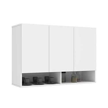 Imagem de Armário Multiuso Aéreo Milão 3 Portas Parede Suspenso Cozinha Quarto (Branco)