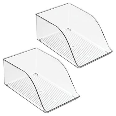 Imagem de mDesign Pequena garrafa de água de plástico empilhável organizador de armazenamento com frente aberta para geladeira de cozinha, freezer, despensa, comporta 12 bebidas/bebidas engarrafadas, coleção Ligne, pacote com 2, transparente