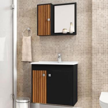 Imagem de Armário de Banheiro 3 Portas com Cuba Zalma Preto Fosco - Pnr Móveis, 