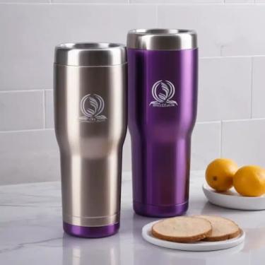 Imagem de Copo Térmico Parede Dupla em Aço Inox Roxa 500ml com Base Antiderrapante - Estilo Com Logo
