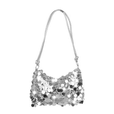 Imagem de Octwine Bolsa clutch feminina de lantejoulas brilhantes para festa de casamento, clube, formatura, bolsa de ombro transversal, Prata