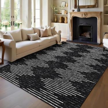 Imagem de GlowSol Tapetes laváveis 20 x 25 cm tapetes modernos sólidos grandes para sala de estar, tapete geométrico listrado resistente a manchas para quarto com suporte antiderrapante decoração de casa tapete