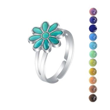 Imagem de AINILOVE Anéis de humor femininos luminosos que mudam de cor, anel de humor com cristais de pedra preciosa dinossauro/tartaruga/borboleta/paz/coração/girassol/golfinho/unicórnio, presentes de festa de