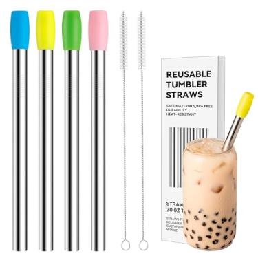 Imagem de Prurex Canudos de Boba Reutilizáveis de 21,6 cm - Pacote com 4, Canudos de Aço Inoxidável de 0,47" (12 mm) com 2 Escovas | Perfeito para Bubble Tea, Boba Drinks, Serve para Copos de 473 a 567 g e