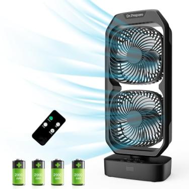 Imagem de DR.PREPARE Ventilador de torre oscilante pequeno com controle remoto, ventilador de mesa recarregável alimentado por bateria para quarto, inclinação de 250°, temporizador de 8H, 3 velocidades
