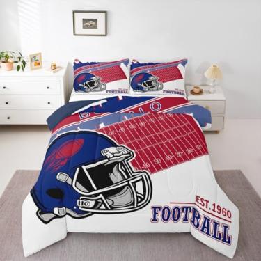Imagem de Erosebridal Jogo de cama solteiro para fãs de futebol americano, conjunto de edredom para decoração de quarto de meninos e adolescentes, jogo de rúgbi esportivo, conjunto de edredom infantil, vermelho