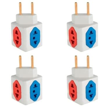 Imagem de KIT Com 4 Adaptadores Benjamim Cubo 3D Com 3 Entradas de Tomada 10 Amperes E 1 Entrada de Tomada 20 Amperes CORES SORTIDAS Plug Padrão Novo 3 Pinos Resistente PREMIUM