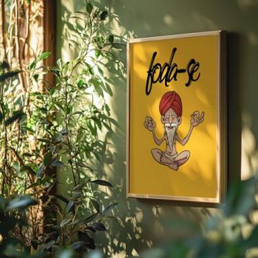 Imagem de Quadro Decorativo Meditação Engraçada Com Moldura Foda-Se Humor Zen Ilustração Irônica Amarela Criativa Parede Divertida Moderna