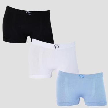 Imagem de Kit 3 Cuecas RP Lisa Infantil Masculina Sem Costura, 1 preto, 1 azul, 