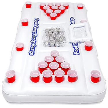 Imagem de GoPong Mesa de Beer Pong flutuante original para festa na piscina com cooler e porta-copos, Branco, 182.88 x 91.44 cm